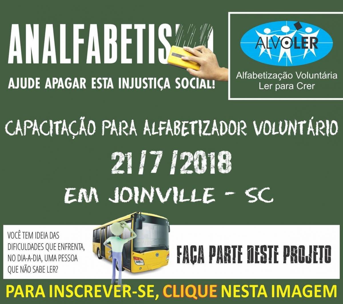Capacitação para alfabetizador voluntário será realizada em Julho 2018