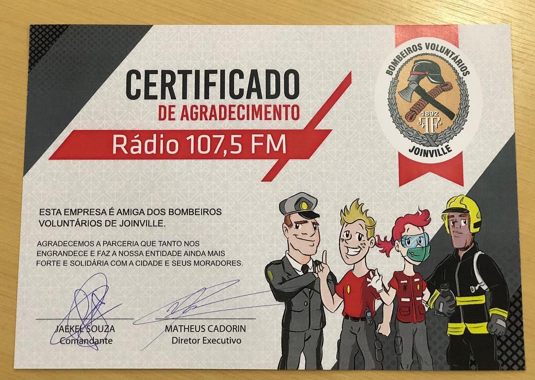 Rádio 107 é homenageada pelos Bombeiros Voluntários de Joinville - Novembro 2018