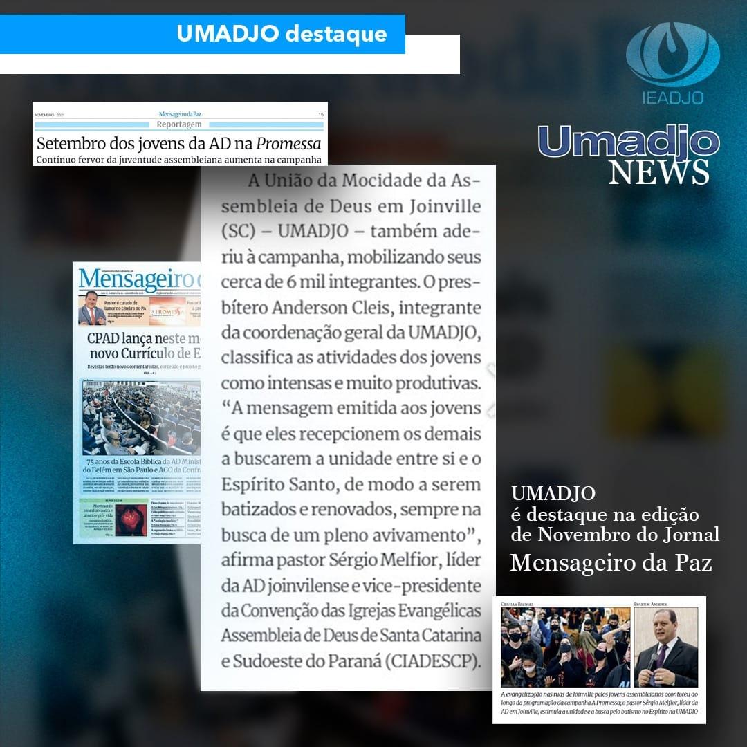 UMADJO é destaque em edição do Jornal Mensageiro da Paz - Novembro 2021